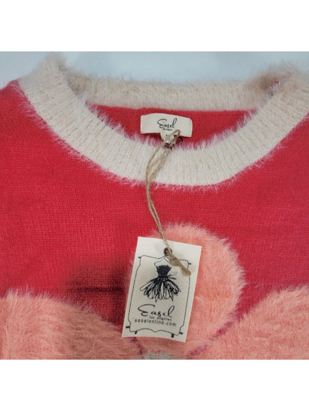NWT Easel Coral Fuzzy Daisy Flower Print Loose Fit Knit Sweater Medium - CL004 - Picture 7 of 16